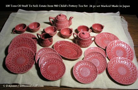 100tos#0980 Child's Tea Set from 1920's glazed pottery.
