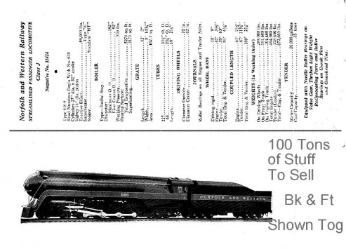100tos#1472-D-N&W 600 RR Build Card-back&front-tog Promo glossy photo advertising builders card of Norfolk & Western Series 600 steam engine.