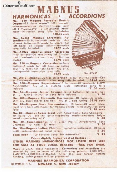 Brochure of Magnus Musical Toys circa 1950's