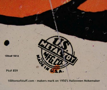 100tos#1661A Halloween Tin 1950s Tamborine Noisemaker makers mark tim 1950's Halloween noisemaker