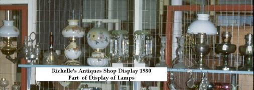 Richelle's Antiques Shop Display Old Lamps