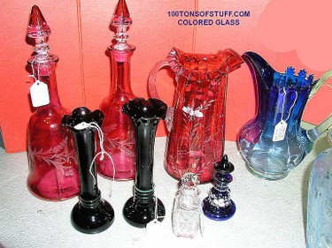 Antique Colored Art Glass Items from Shop From 1980 stored Antique Shop glass items.